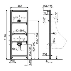 AlcaPlast A107/1120 - Montážny rám pre pisoár