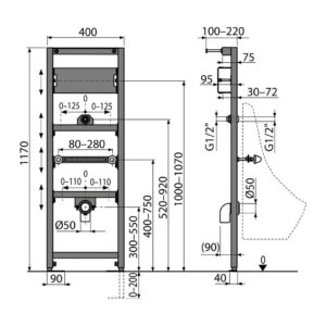 AlcaPlast A107S/1200 - Montážny rám pre pisoár a senzor