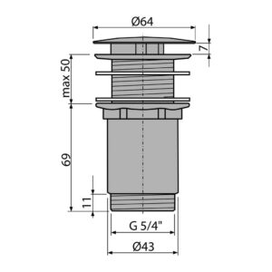 AlcaPlast A396 - Výpusť umývadlová 5/4" celokovová, veľká zátka, pre umývadlá bez prepadu