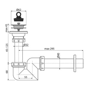 AlcaPlast A412-DN40 - Sifón umývadlový „S“ DN40 s nerezovou mriežkou DN63