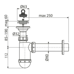 AlcaPlast A41 - Sifón umývadlový DN40 s nerezovou mriežkou DN63