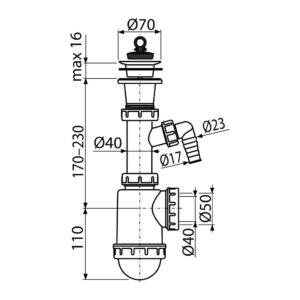 AlcaPlast A442P-DN50/40 - Sifón drezový s plastovou mriežkou DN70 a prípojkou