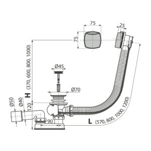 AlcaPlast A553K-100 - Sifón vaňový automat komplet, kov