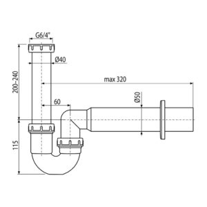 AlcaPlast A80-DN50 - Sifón trubkový s prevlečnou maticou 6/4"