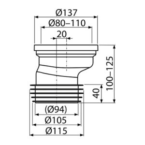 AlcaPlast A991-20 - Dopojenie k WC excentrické 20 mm