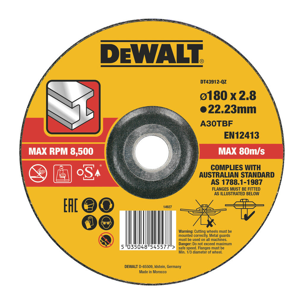 DeWalt DT43912 - Rezný kotúč na nerez 180x22,2x3,0mm, typ 27 - vypuklý