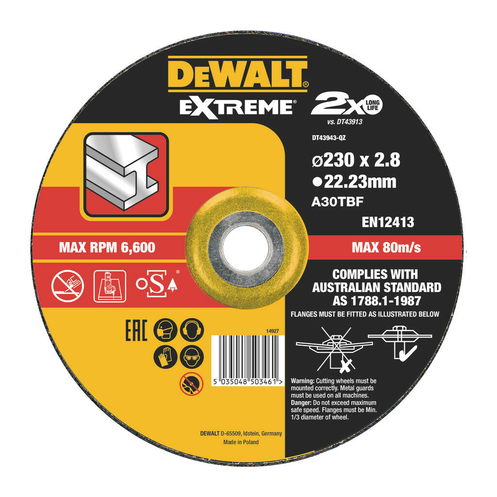 DeWalt DT43943 - Rezný kotúč EXTREME® 1230x22,2x3mm, Typ 1 - vypuklý
