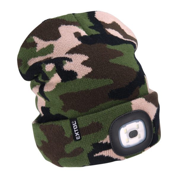 Extol Light 43464 - Čiapka maskáčová s čelovým svetlom, LED 4x45lm, 300mAh Li-ion, nabíjanie cez USB