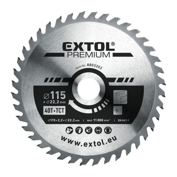Extol Premium 8803203 - Kotúč pilový s SK plátkami, ø115x2,6x22,2mm, 40z