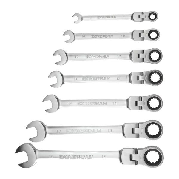 Extol Premium 8816105 - Kľúče očko-vidlicové, račňové, 72 zubov, s kĺbom, 7-dielna sada, 8-19mm
