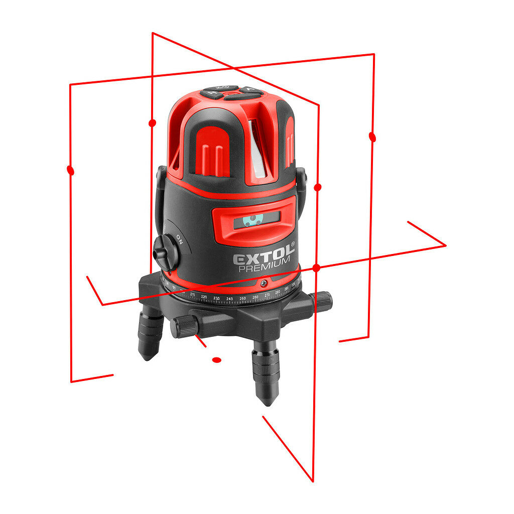 Extol Premium 8823311 - Laser líniový, krížový samonivelačný, červený, 1H-4V-6B, Li-ion akumulátor, USB nabíjanie