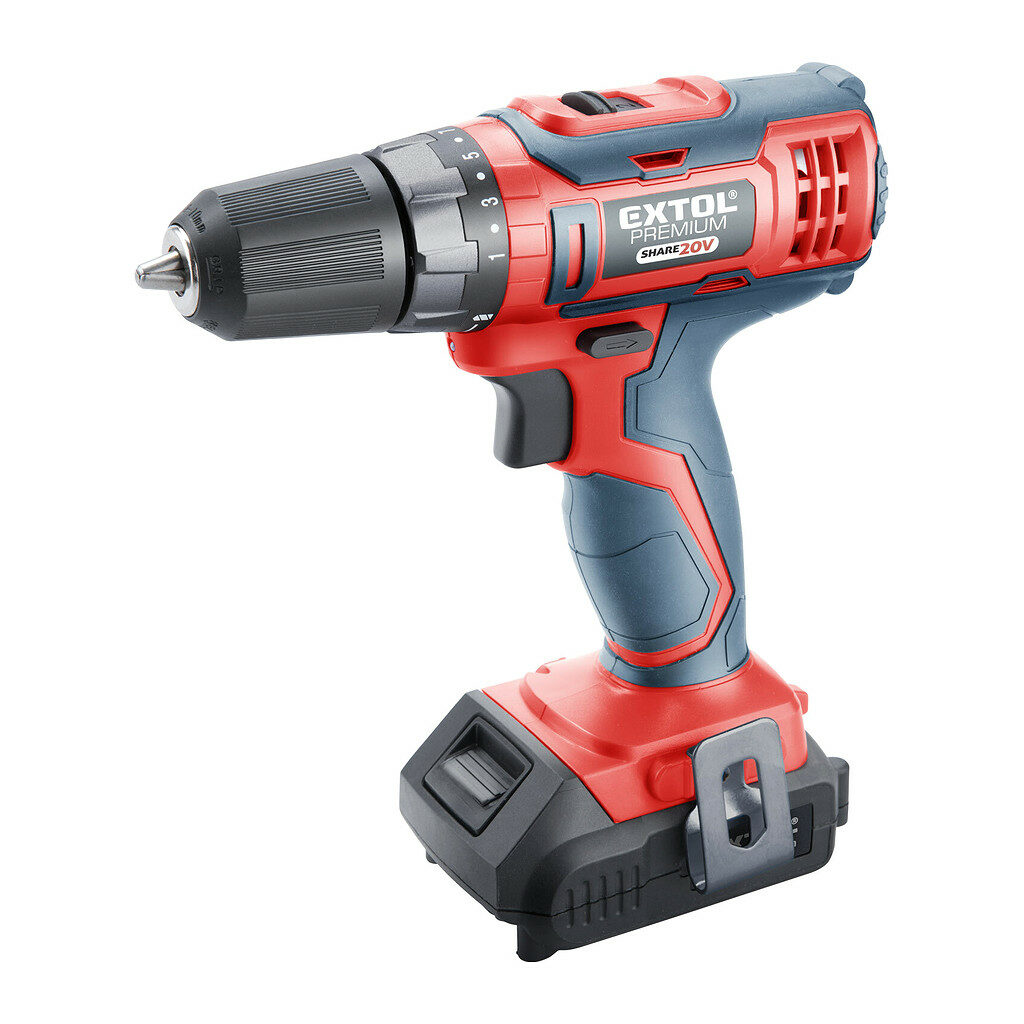 Extol Premium 8891802 - Vŕtačka aku Share20V, 2x akumulátor 1,5Ah Li-ion, 28Nm, kufor