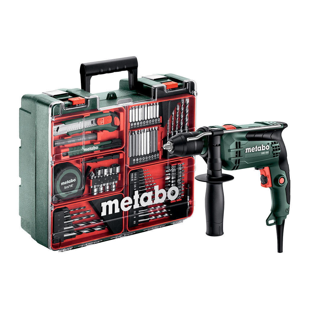 Metabo 600742870 - SBE 650 Set - Príklepová vŕtačka, Kufor z umelej hmoty, Mobilná dielňa