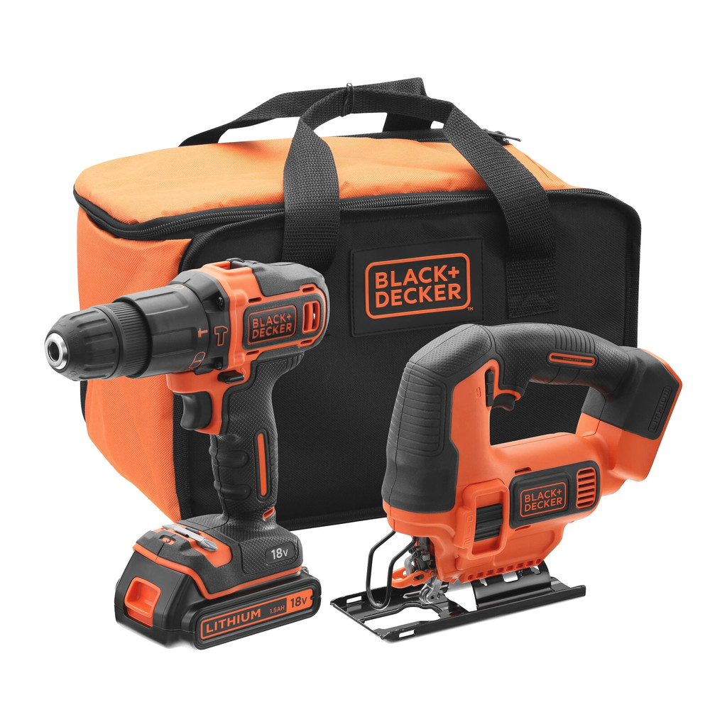 Black+Decker BCK22S1S - Súprava AKU kladivo a priamočiara píla, 18V, 1x AKU 1,5Ah, v softbagu