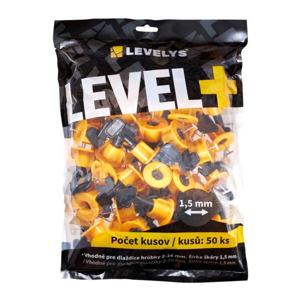 Levelys LS1900 - Maticové leveling spony LEVEL+ 1,5mm - opakovane použiteľné, pre dlažbu a obklady hrúbky 2-16mm