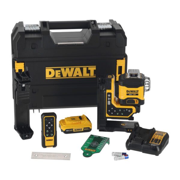 DeWALT DCLE34035D1 - AKU laser čiarový, 3×360°, zelený, s dialkovým ovládaním, 18V, 1×AKU 2,0Ah, kufor