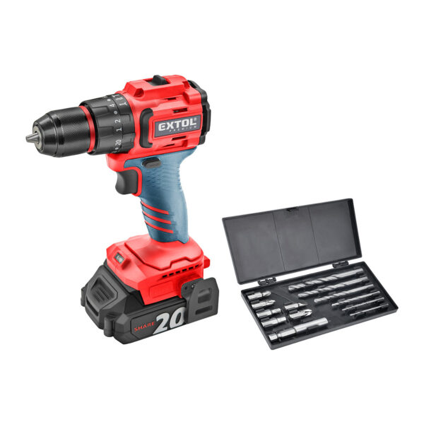 Extol Premium 8891806 - Vŕtačka s príklepom aku kompaktná Share20V, 2x 2Ah, 50Nm, bezuhlíkový motor