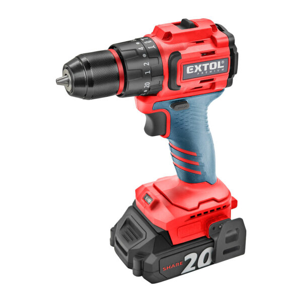 Extol Premium 8891808 - Vŕtačka s príklepom aku kompaktná Share20V, 1x 2Ah, 50Nm, bezuhlíkový motor