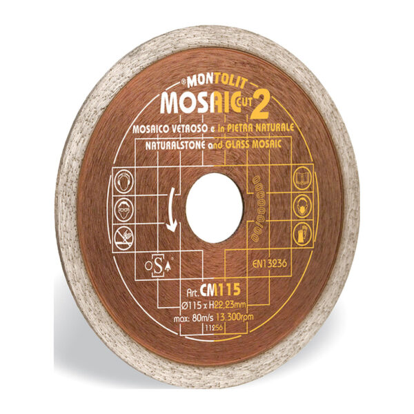 Montolit CM115 – Diamantový kotúč, celoobvodový, veľmi jemný diamant, čistý rez, mokré/suché rezanie, 115mm, na obklady, dlažbu, mozaiku, sklo a prírodný kameň