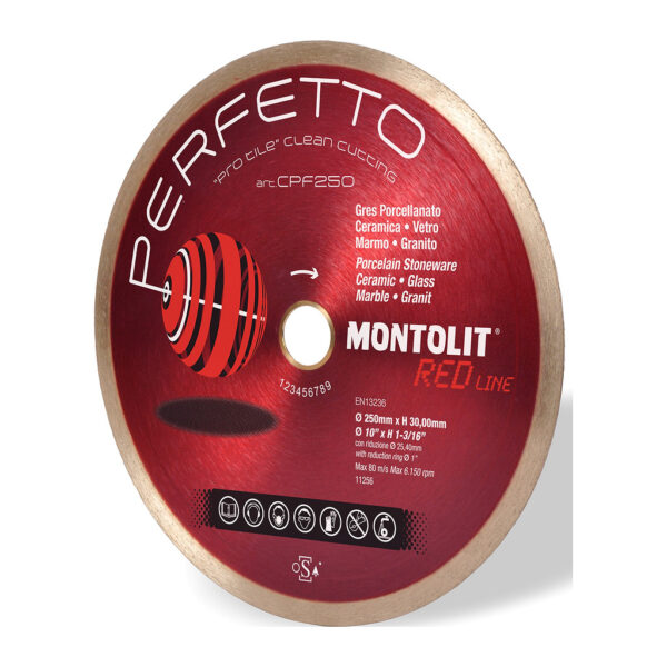 Montolit CPF230 – Diamantový kotúč CPF Perfetto, celoobvodový, veľmi jemný diamant, čisté rezy, mokré rezanie, 230mm, na obklady, glazovanú dlažbu, mramor a žulu