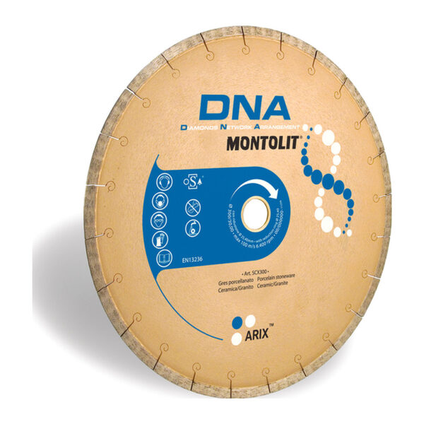 Montolit SCX200 – Diamantový kotúč celoobvodový DNA na najtvrdšiu keramiku, slinutú dlažbu, kameň a liaty čadič (EUTIT), mokrý rez, Ø200mm