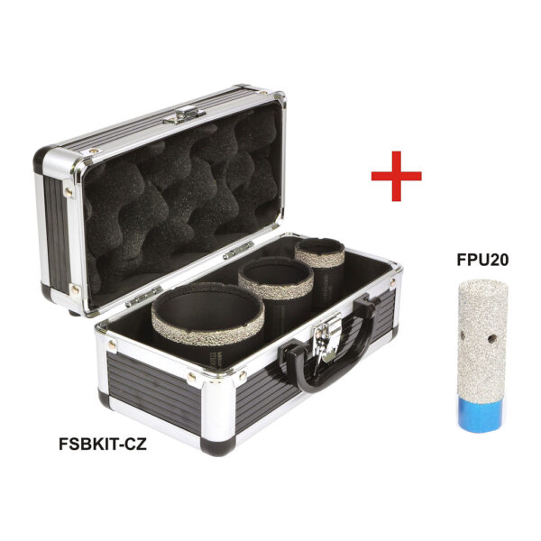Montolit FSBKIT-CZ/SK+FPU20 – Sada koruniek Ø35/50/70mm Mondrillo Black + FPU20 Ø20mm na zväčšovanie otvorov, kufrík