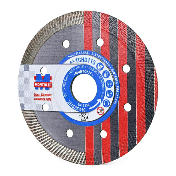 Montolit TCHD125 – TURBO tenký diamantový kotúč na vysokohustotnú keramiku/porcelán (Dekton, Lapitec), gres a žulu do 20mm, suchý rez, Ø125mm